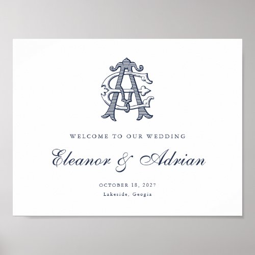 Elegant Vintage Monogram AE Wedding Welcome Sign