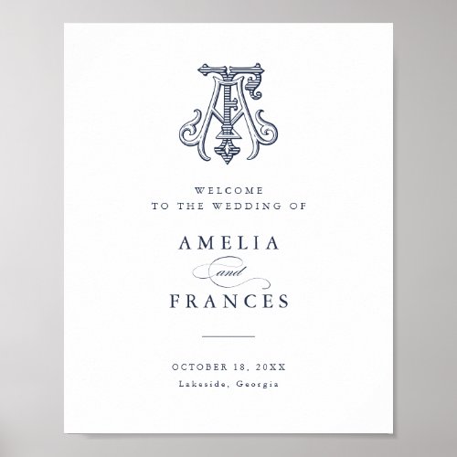 Elegant Vintage Monogram AF Wedding Welcome Sign