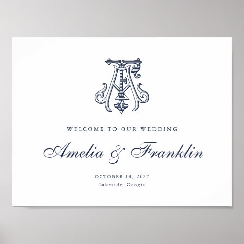 Elegant Vintage Monogram AF Wedding Welcome Sign
