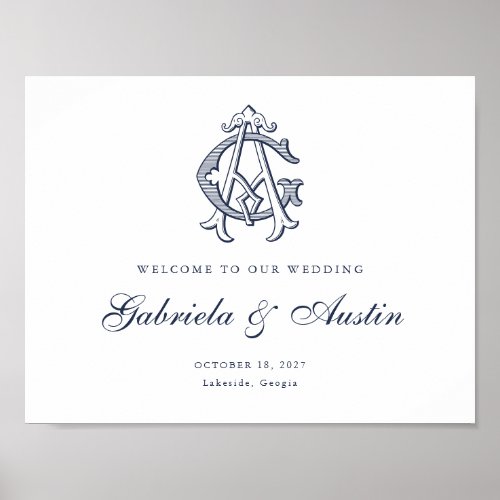 Elegant Vintage Monogram AG Wedding Welcome Sign