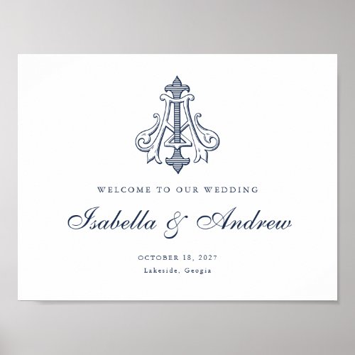 Elegant Vintage Monogram AI Wedding Welcome Sign