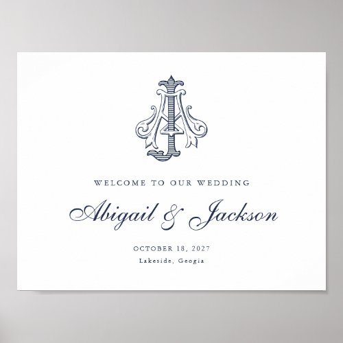 Elegant Vintage Monogram AJ Wedding Welcome Sign