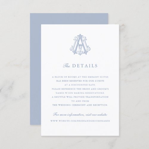 Elegant Vintage Monogram AM Wedding Details Insert Invitation
