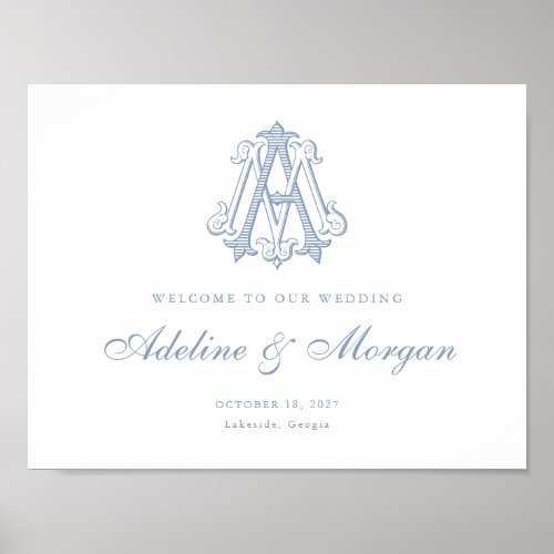Elegant Vintage Monogram AM Wedding Welcome Sign