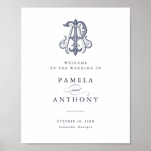 Elegant Vintage Monogram AP Wedding Welcome Sign