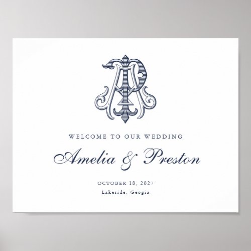 Elegant Vintage Monogram AP Wedding Welcome Sign