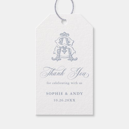 Elegant Vintage Monogram AS Wedding Thank You Gift Tags