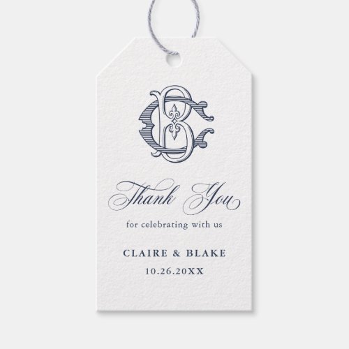 Elegant Vintage Monogram BC Wedding Thank You Gift Tags