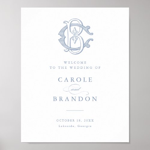 Elegant Vintage Monogram BC Wedding Welcome Sign