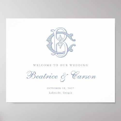 Elegant Vintage Monogram BC Wedding Welcome Sign
