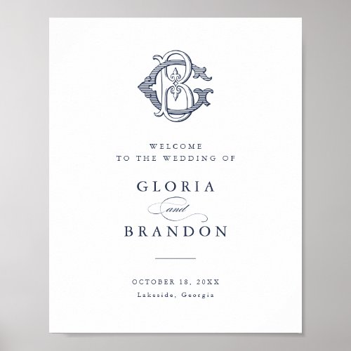 Elegant Vintage Monogram BG Wedding Welcome Sign