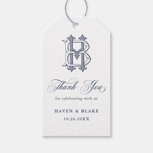 Elegant Vintage Monogram BH Wedding Thank You Gift Tags