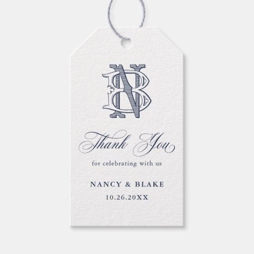 Elegant Vintage Monogram BN Wedding Thank You Gift Tags