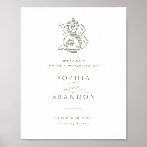 Elegant Vintage Monogram BS Wedding Welcome Sign