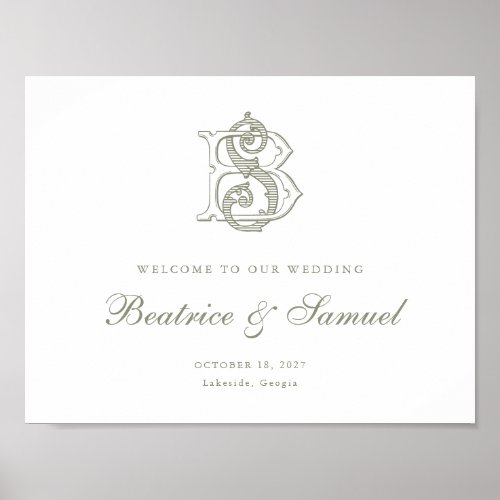 Elegant Vintage Monogram BS Wedding Welcome Sign