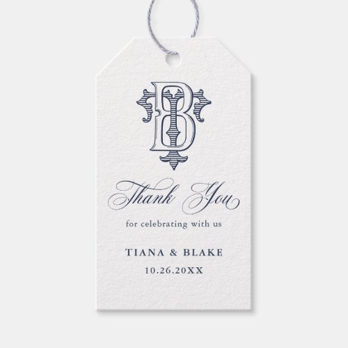 Elegant Vintage Monogram BT Wedding Thank You Gift Tags