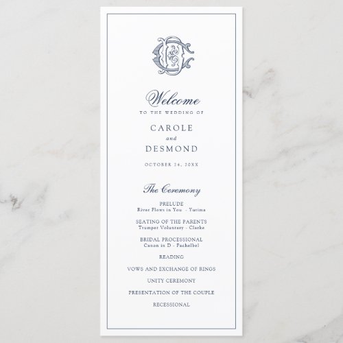 Elegant Vintage Monogram CD DC Wedding Program