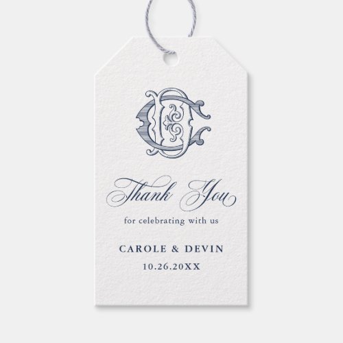 Elegant Vintage Monogram CD Wedding Thank You Gift Tags