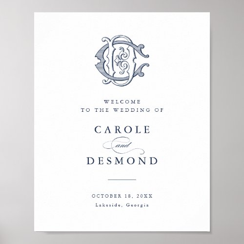 Elegant Vintage Monogram CD Wedding Welcome Sign