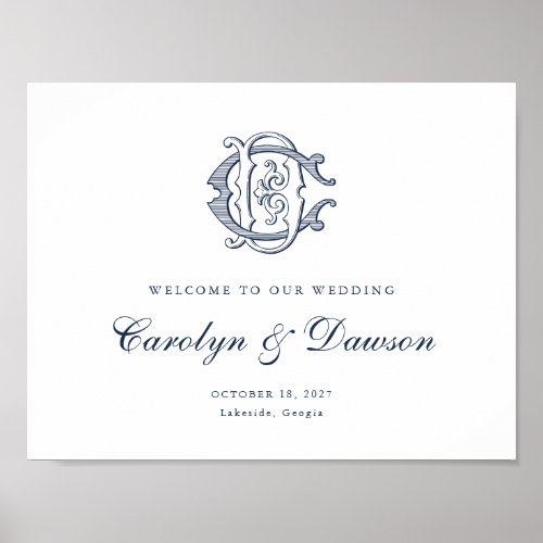 Elegant Vintage Monogram CD Wedding Welcome Sign