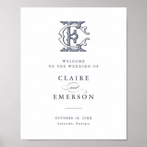 Elegant Vintage Monogram CE Wedding Welcome Sign