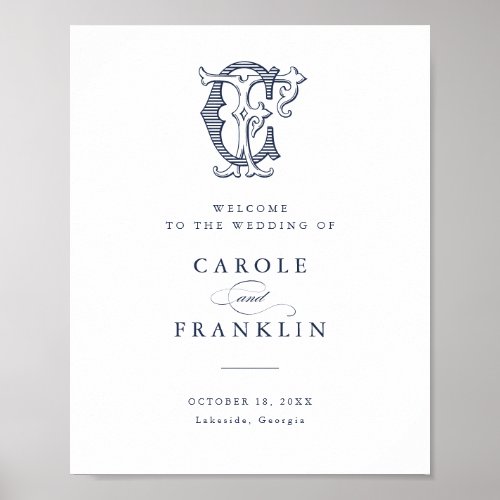 Elegant Vintage Monogram CF Wedding Welcome Sign