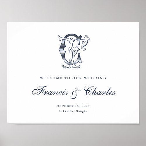 Elegant Vintage Monogram CF Wedding Welcome Sign
