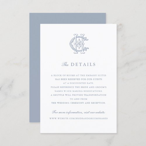 Elegant Vintage Monogram CH Wedding Details Insert Invitation