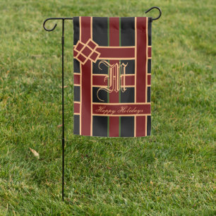 Elegant Vintage Monogram Christmas Garden Flag