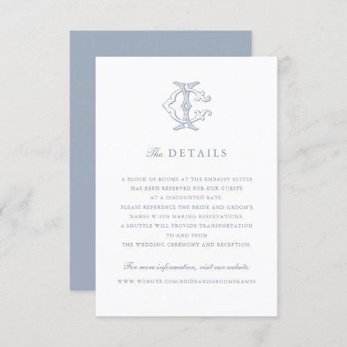 Elegant Vintage Monogram CI Wedding Details Insert Invitation