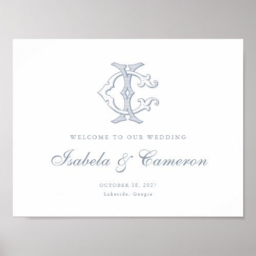 Elegant Vintage Monogram CI Wedding Welcome Sign