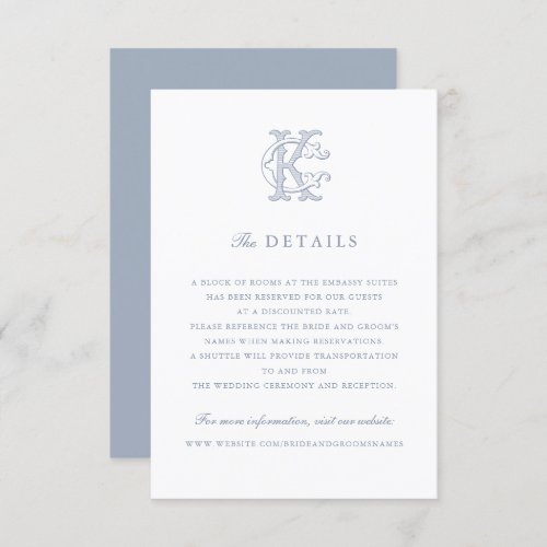 Elegant Vintage Monogram CK Wedding Details Insert Invitation