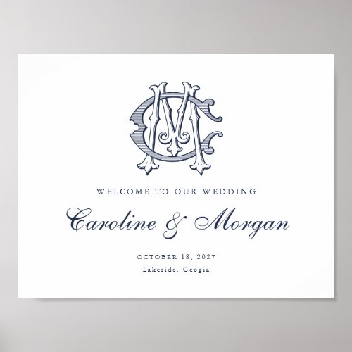 Elegant Vintage Monogram CM Wedding Welcome Sign