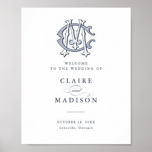 Elegant Vintage Monogram CM Wedding Welcome Sign