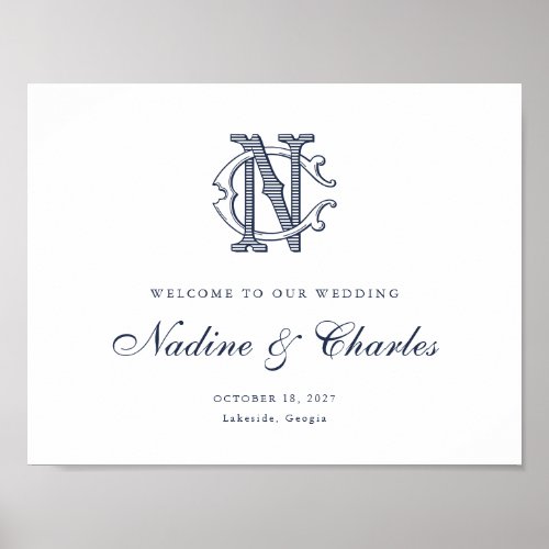 Elegant Vintage Monogram CN Wedding Welcome Sign