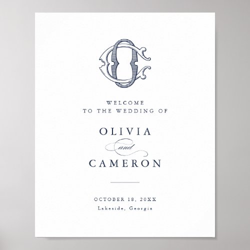 Elegant Vintage Monogram CO Wedding Welcome Sign