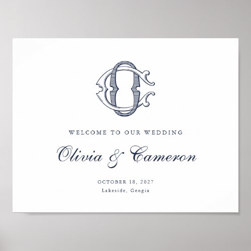 Elegant Vintage Monogram CO Wedding Welcome Sign