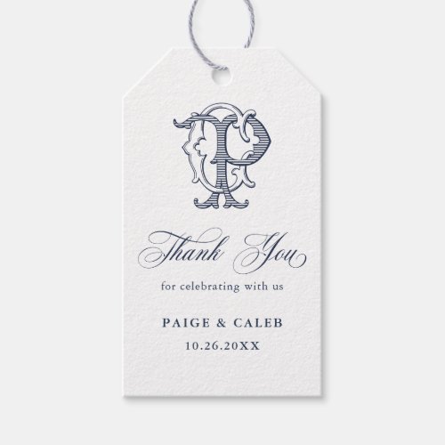 Elegant Vintage Monogram CP Wedding Thank You Gift Tags