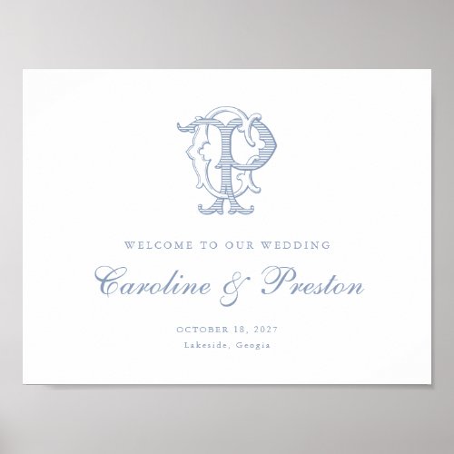 Elegant Vintage Monogram CP Wedding Welcome Sign