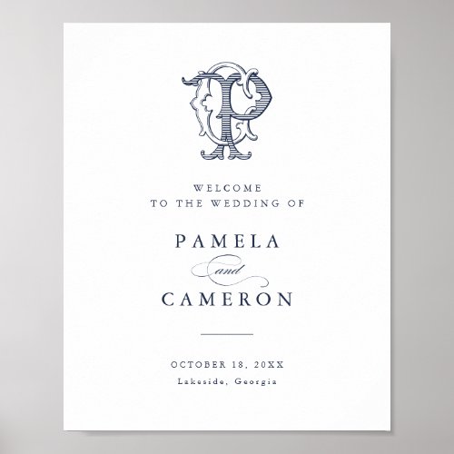 Elegant Vintage Monogram CP Wedding Welcome Sign