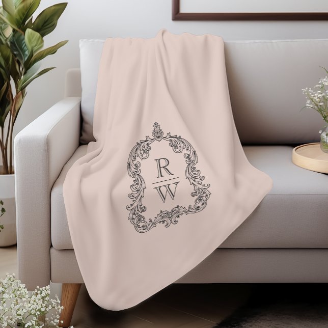 Elegant Vintage Monogram Crest Blush Pink Sherpa Blanket (Creator Uploaded)
