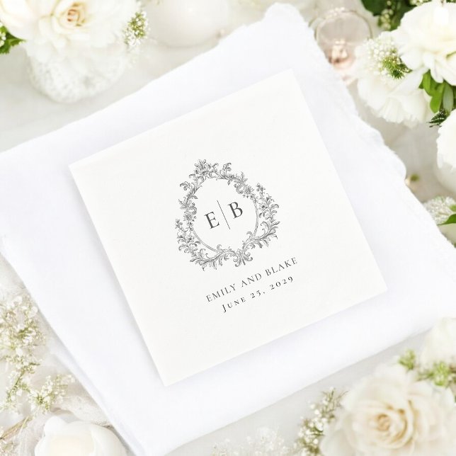 Elegant Vintage Monogram Crest Wedding Logo  Napkins (Creator Uploaded)