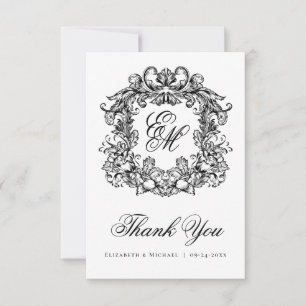 Elegant Vintage Monogram Crest Wedding  Thank You Card
