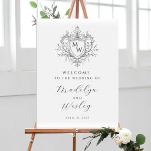 Elegant Vintage Monogram Crest Wedding Welcome Poster