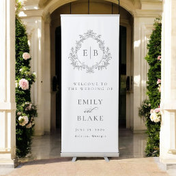 Elegant Vintage Monogram Crest Wedding Welcome Retractable Banner