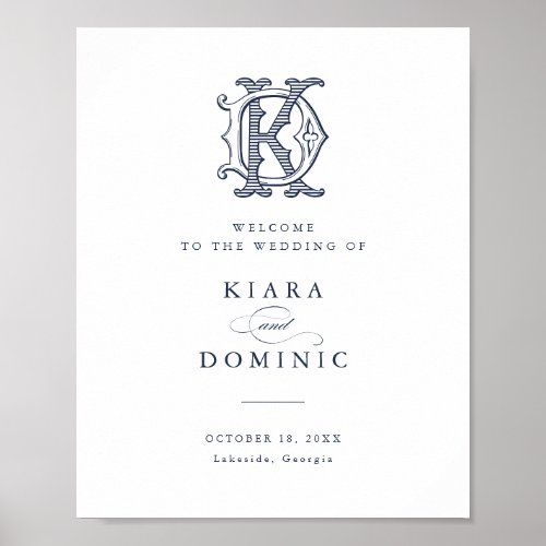 Elegant Vintage Monogram DK Wedding Welcome Sign