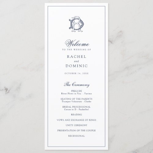 Elegant Vintage Monogram DR RD Wedding Program