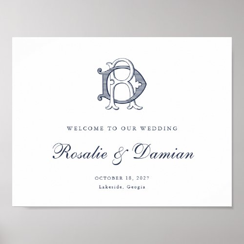 Elegant Vintage Monogram DR Wedding Welcome Sign