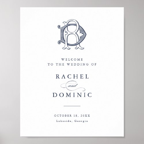 Elegant Vintage Monogram DR Wedding Welcome Sign