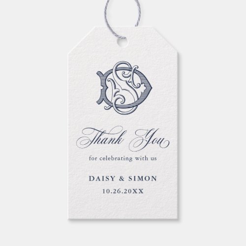 Elegant Vintage Monogram DS Wedding Thank You Gift Tags